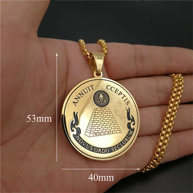 XL1169 Gold Color Хип хоп круглая монета злой подвески в форме глаза ожерелье s Золото Цвет 316L нержавеющая сталь глаз ожерелье Провидения для женщин/мужчин ювелирные изделия - Окраска металла: XL1169 Gold Color