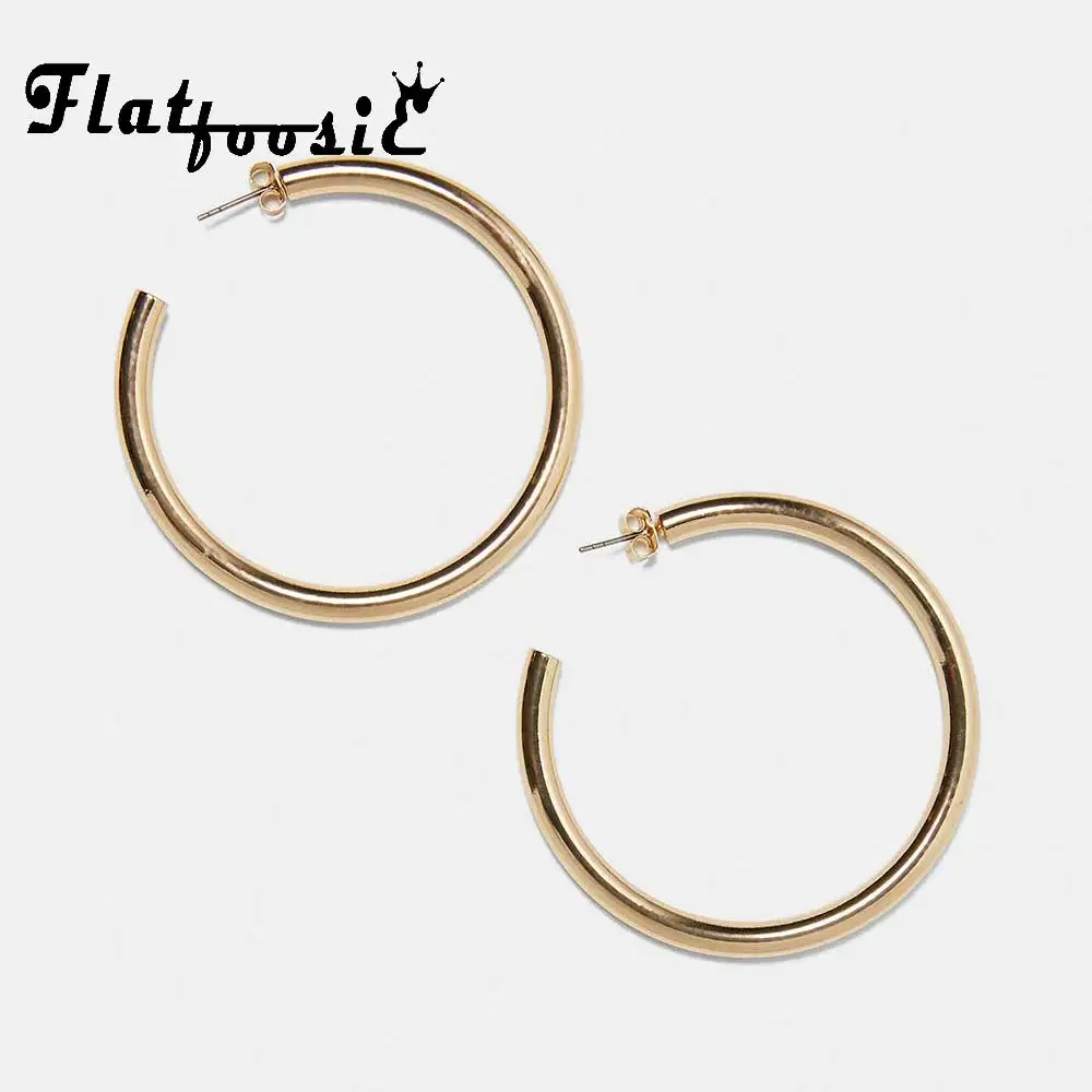 Женские серьги-кольца Flatfoosie круглые серьги золотистого цвета большие в стиле