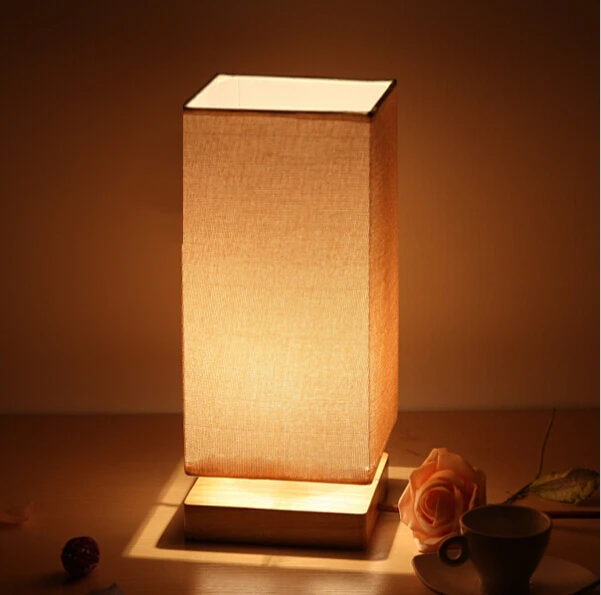 

Modern Table Lamp Wood Light Led Light Linen Cloth Lamp Shade Bed Room Office Table Lamp
