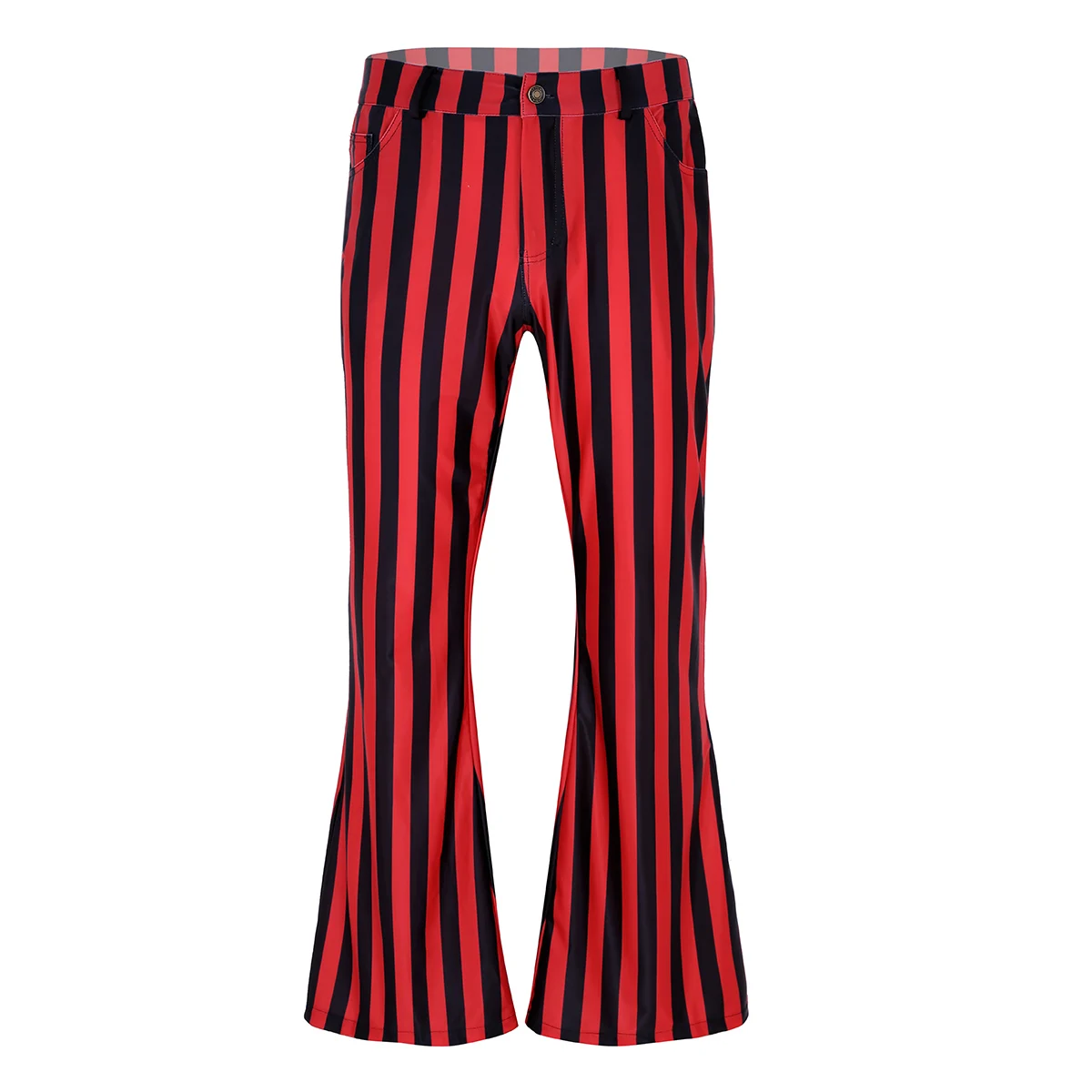 Adult Men Vintage Striped Long Pants Male Retro Mid Waist Elastic Flares Trousers Homme Party Stage Dance Costume Club Clothing