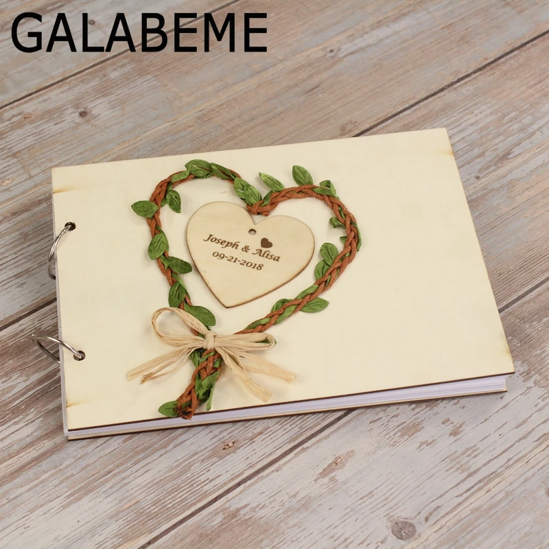 Galabeme A5 Custom выгравировано имя Дата свадьбы Гостевая книга любящее сердце