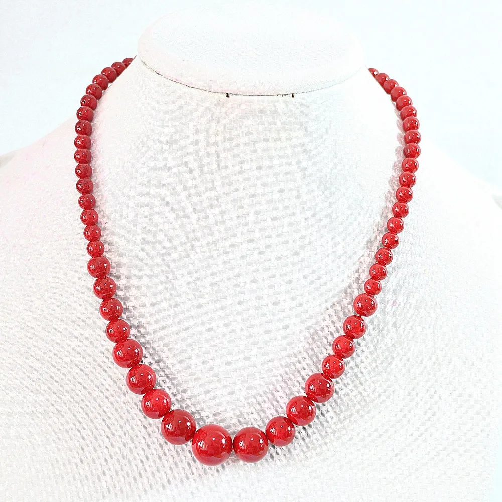 

Fashion high grade red artificial coral tower chains necklace 6-14mm round beads beauty women elegant necklace 18inch B666