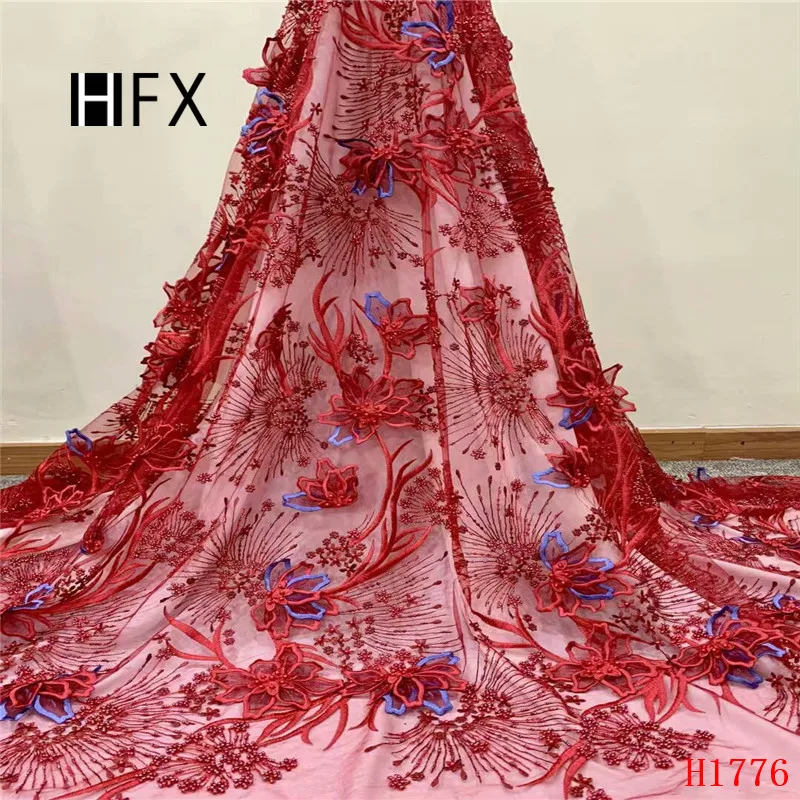 Кружева HFX в нигерийском стиле оранжевая кружевная ткань ручной работы с 3D