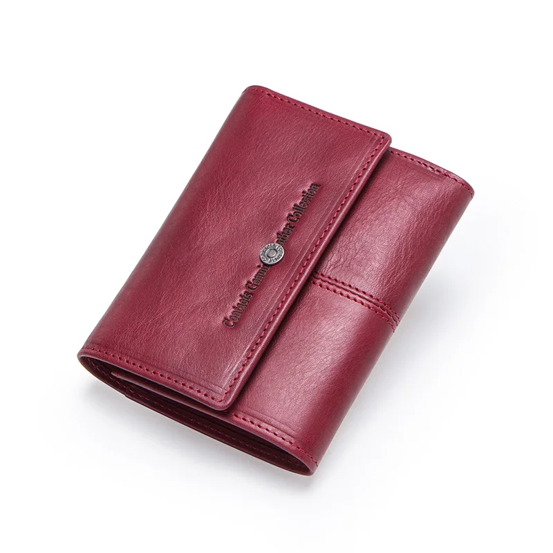 Contact's Fashion Coin Purse Zipper Wallet Genuine Leather Women Wallets Small Money Bag for Ladies Short Billfold Card Holder - Цвет: Red
