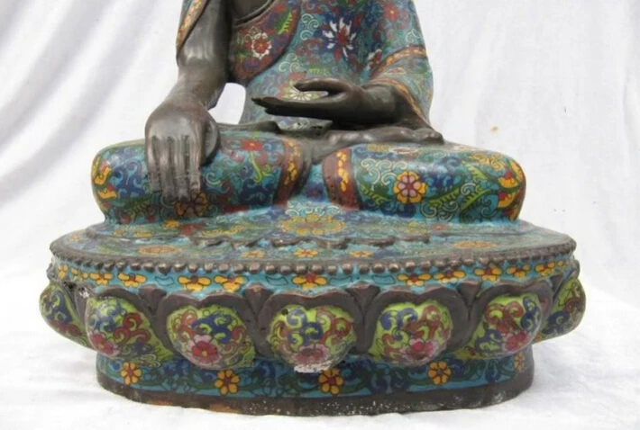USPS to USA S3018 18 Inch&quotTibet 100% Bronze handwork made cloisonne Sakyamuni Ru Lai Buddha Statue | Дом и сад
