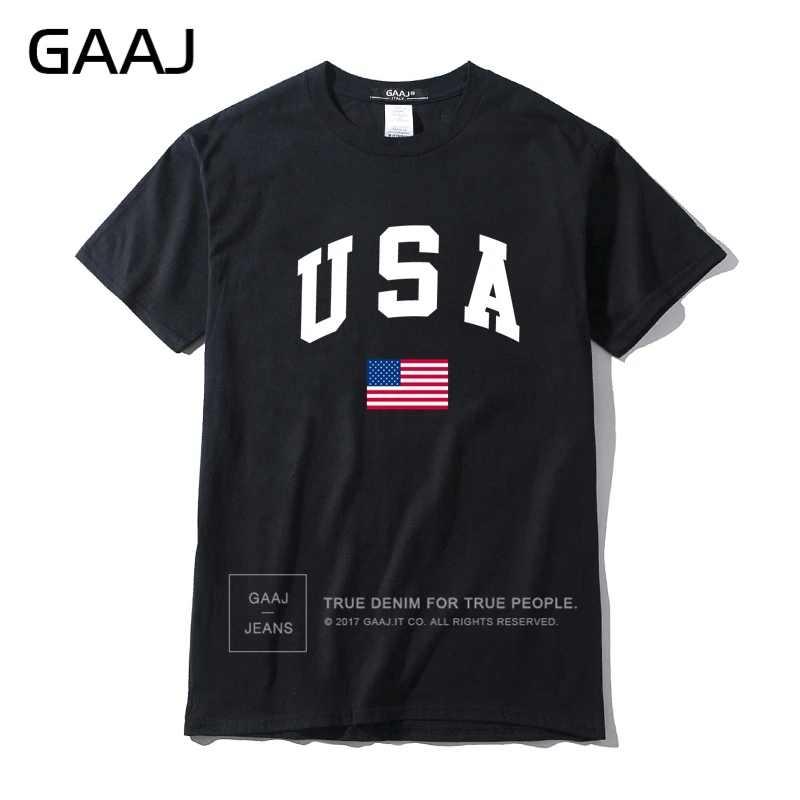 GAAJ, США, американский флаг, Мужская футболка, топ, высокое качество, футболки для мужчин, 3XL, футболка, принт, Homme, брендовая одежда, повседневная Уличная одежда - Цвет: Black