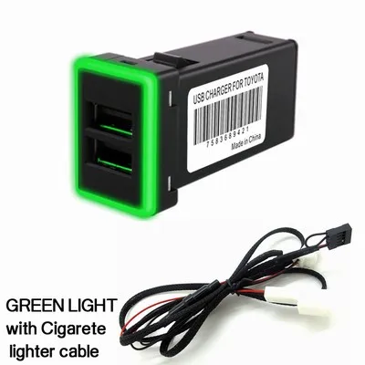 green cigar cable 12 В двойной USB Автомобильное зарядное устройство QC3.0 светодиодный вольтметр адаптер питания с цифровым дисплеем напряжения для Toyota COROLLA Lewin RAV4 CAMRY eiz - Название цвета: green cigar cable
