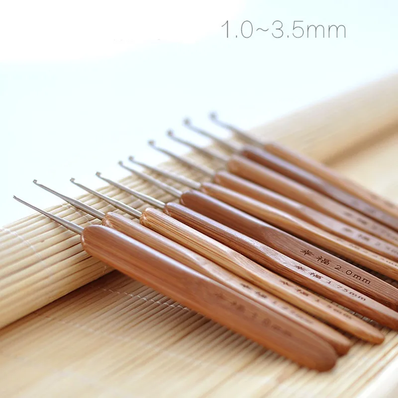 10 шт./лот круглые бамбуковые крючки для вязания размеров|bamboo handle crochet hooks|handled