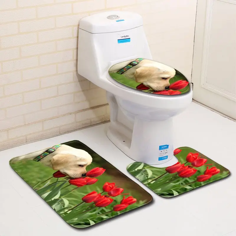 Бесплатная доставка 3 шт. Sad Puppy Banyo Paspas коврик для ванной комнаты u-образный набор