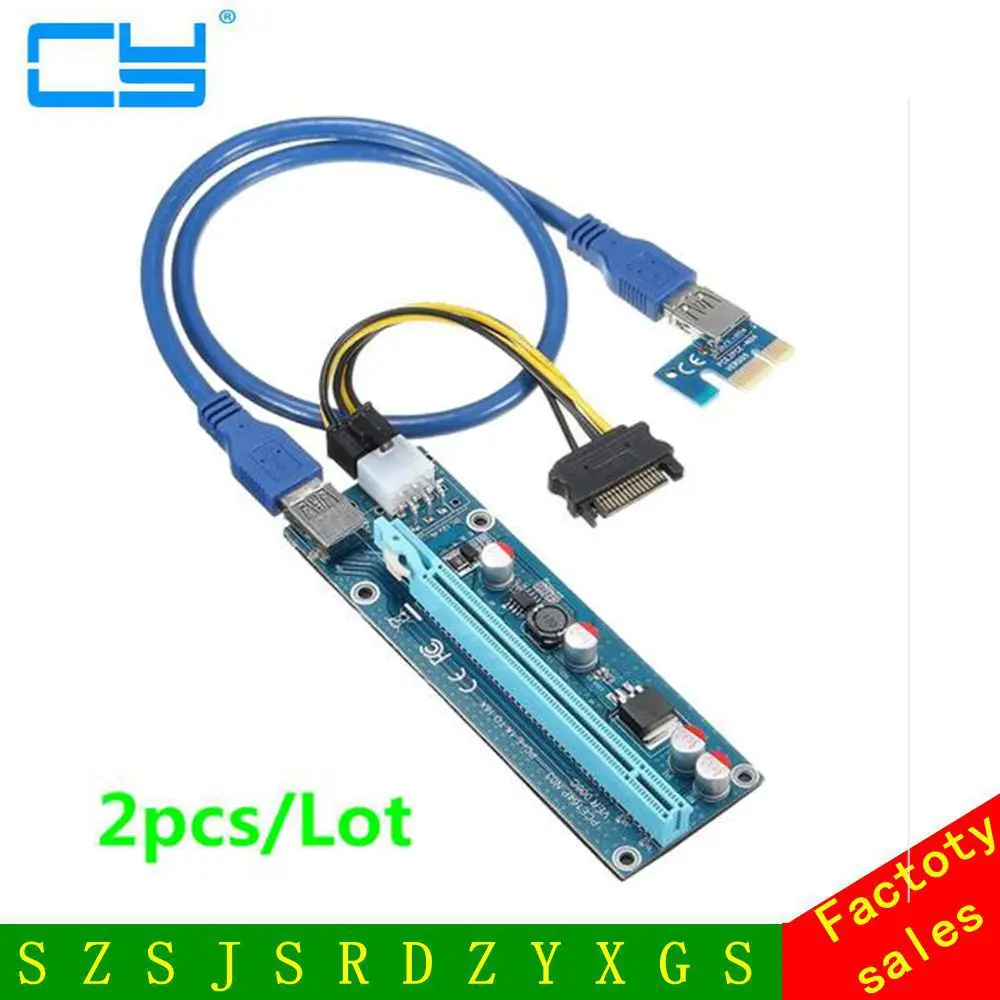 2 шт./лот PCIe 1x до 16x PCI Express Райзер карта USB 3.0 e Удлинительный адаптер с кабелем