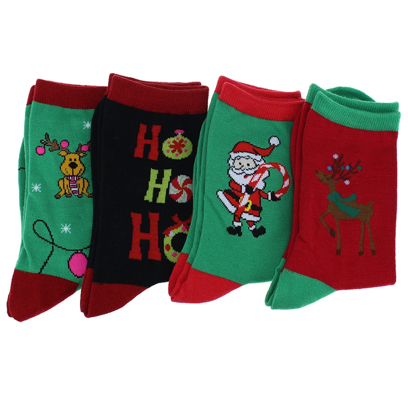 Акция 4 пары скандинавских рождественских хлопковых теплых носков с оленем