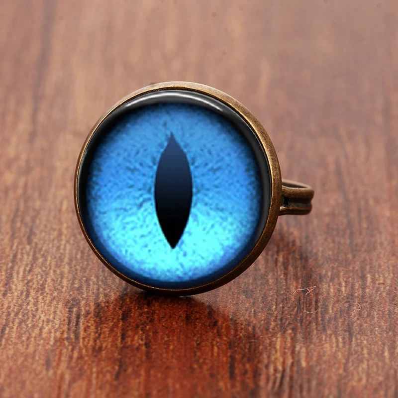 SUTEYI Vintage blue Dragon eye charm Cat glass dome cabochon gift for send friend adjustable rings handmade 100% | Украшения и