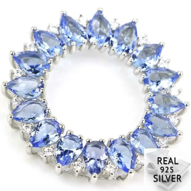 Guaranteed Real 925 Solid Sterling Silver 5.5g Deluxe Sun Shape Rich Blue Violet Tanzanite CZ Pendant 30x30mm