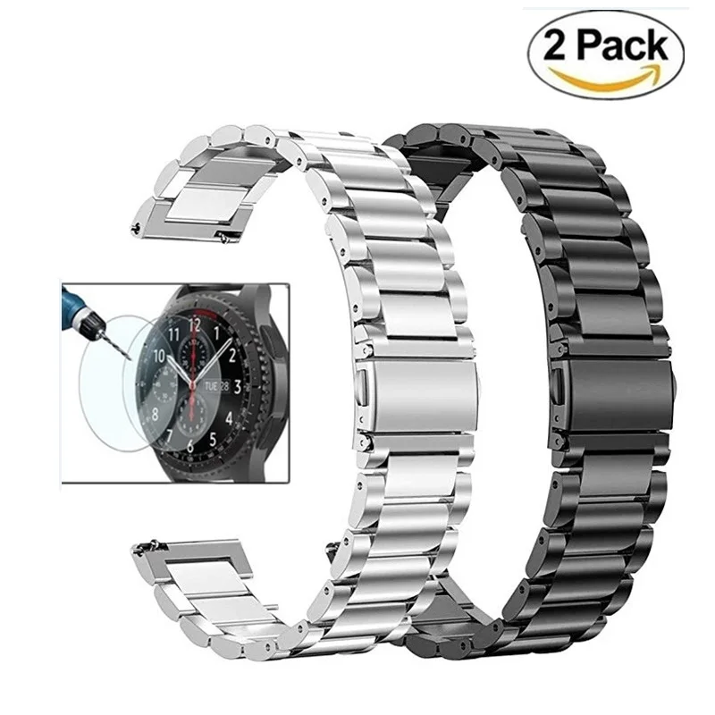 A 22 мм ремешки из нержавеющей стали для samsung Galaxy Watch 46 мм gear S3 Band 2 шт металлический ремешок с защитой экрана - Цвет ремешка: A