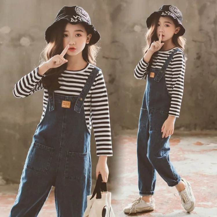 Подростков джинсы для девочек Повседневное Демисезонный ковбойские комбинезоны