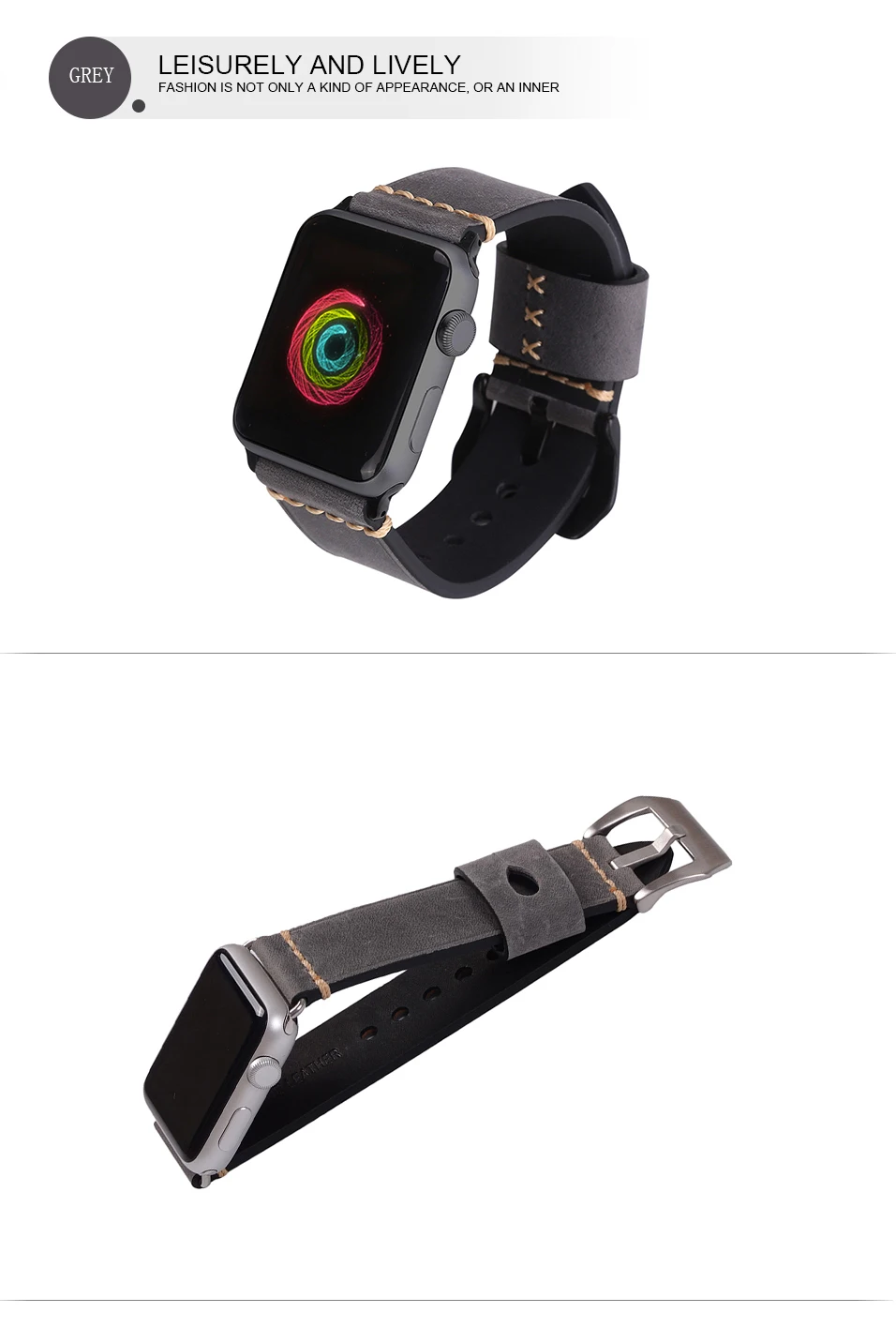 BEAFIRY For Apple watch iwatch Watch Band Straps 42mm Genuine Crazy Horse Calfskin Leather Dark Brown Light Brown Grey