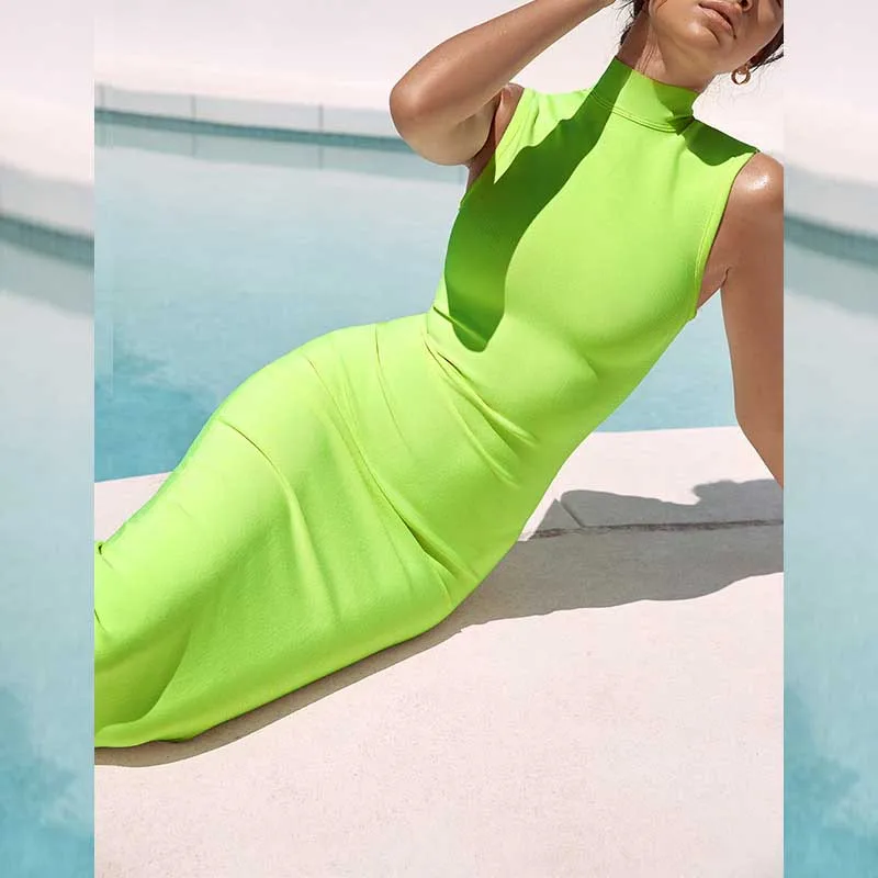 Оптовая продажа новинка 2020 женское платье ФЛУОРЕСЦЕНТНОЕ зеленое модное