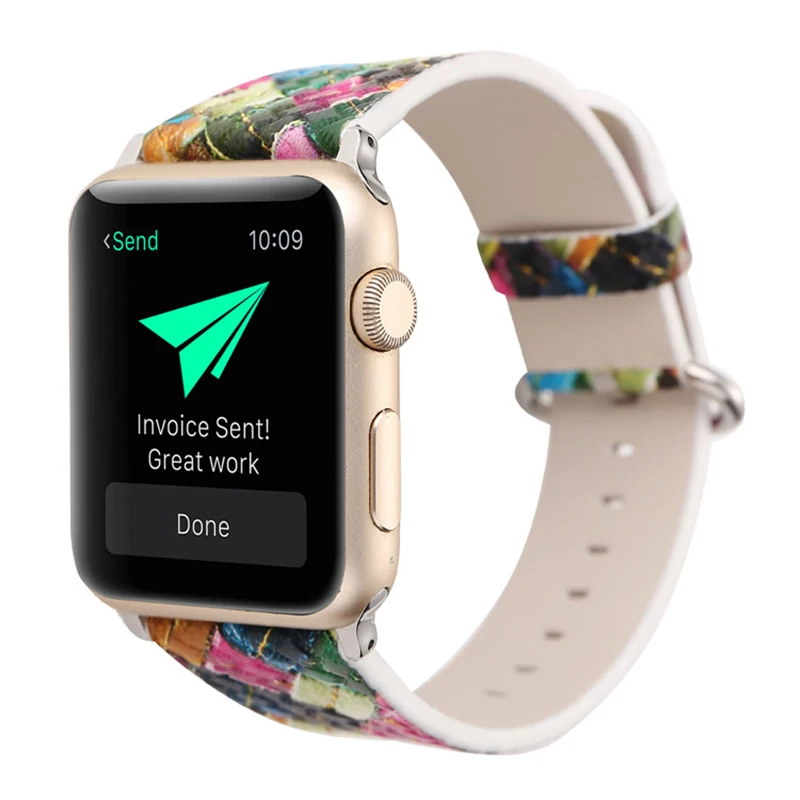Многоцветная Бриллиантовая решетка узорная лента для Apple Watch 38 мм 42 кожаный