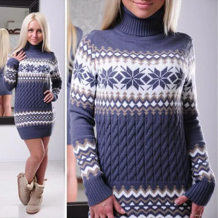 Long sleeve high collar printing European and American women's sweater snowflake pullove | Женская одежда
