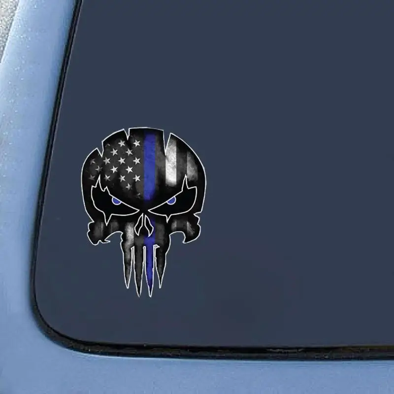 Car Sticker 13x9.5cm Blue Line Punisher Skull Reflective Motorcycle Decal | Автомобили и мотоциклы