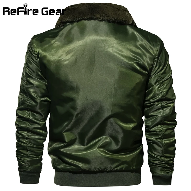 Мужская тактическая куртка пилот Refire Gear бомбер с шерстяным воротником в стиле