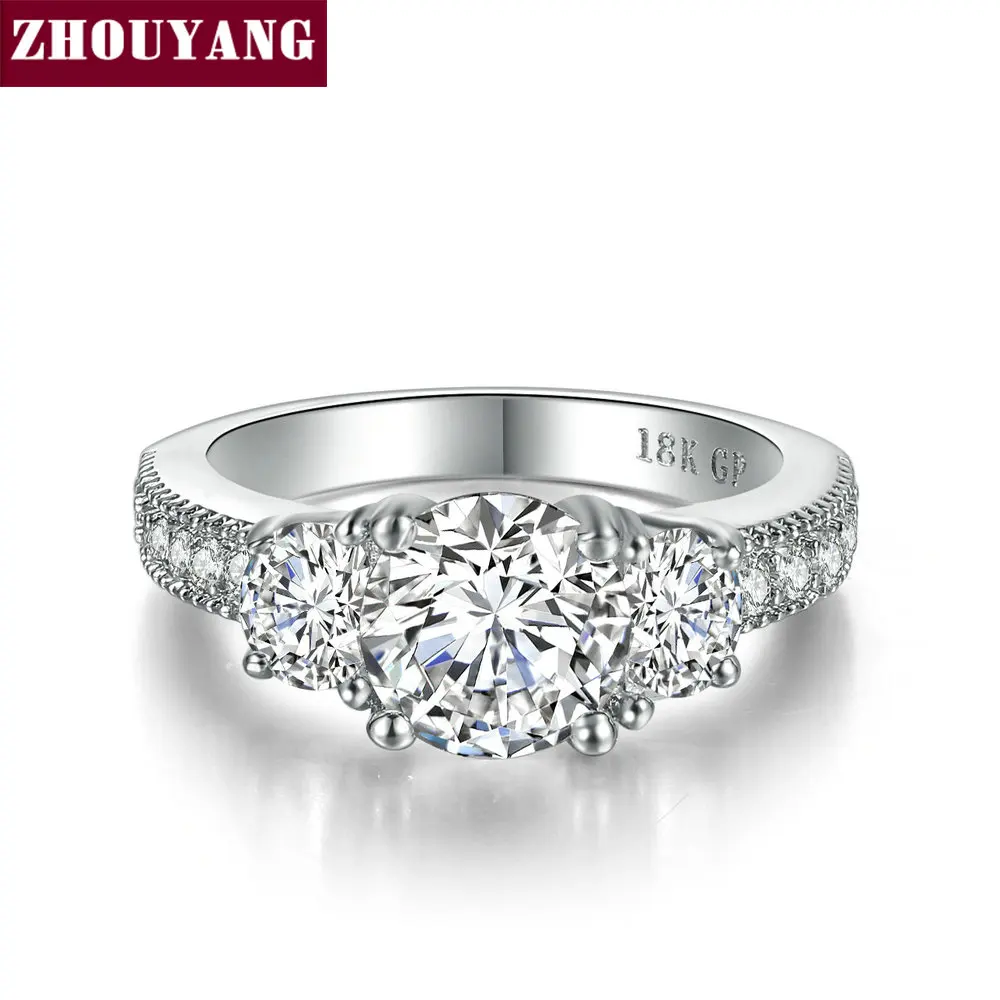 ZHOUYANG, обручальные кольца для женщин, классический стиль, четыре когтя, круглая огранка, кубический цирконий, серебряный цвет, вечерние, подарок, модное ювелирное изделие R145