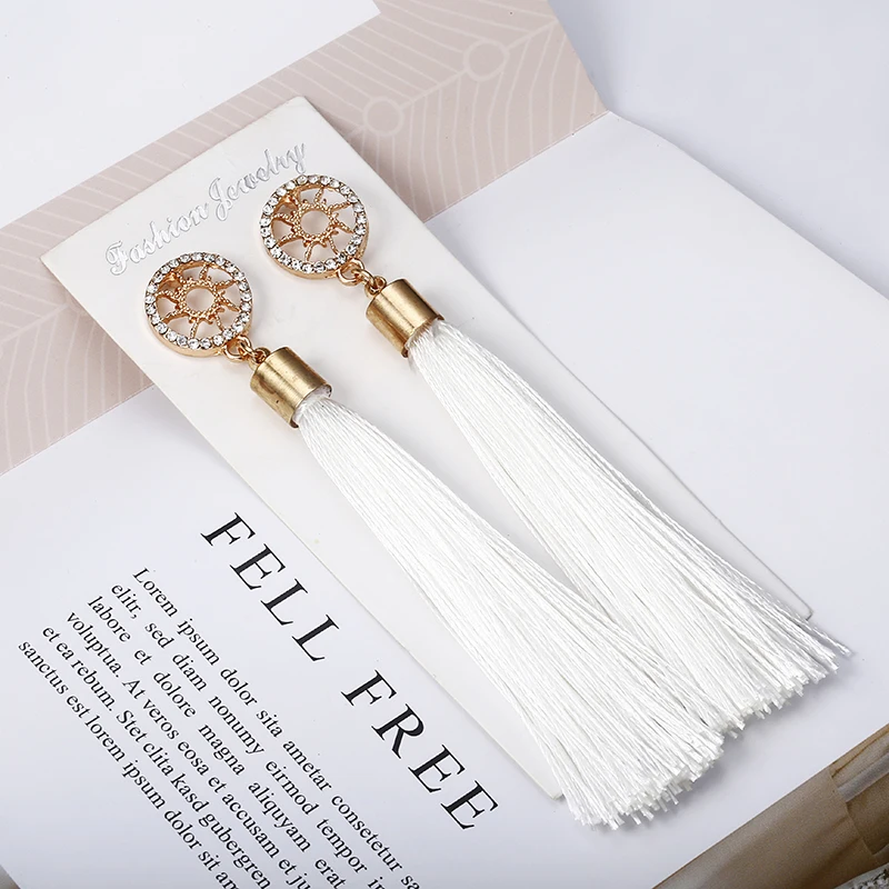 Новые хрустальные длинные серьги с кисточками Бохо богемные 6 видов цветов из