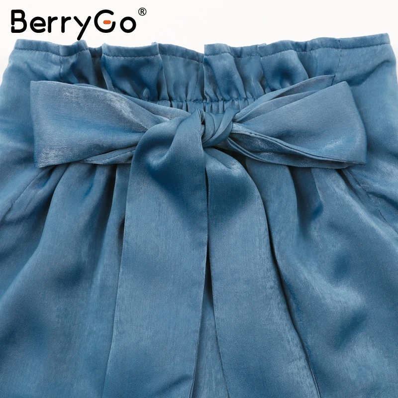 

BerryGo Ruffle bow tie up summer shorts women Casual beach elastic high waist shorts Chic pink loose streetwear shorts femme