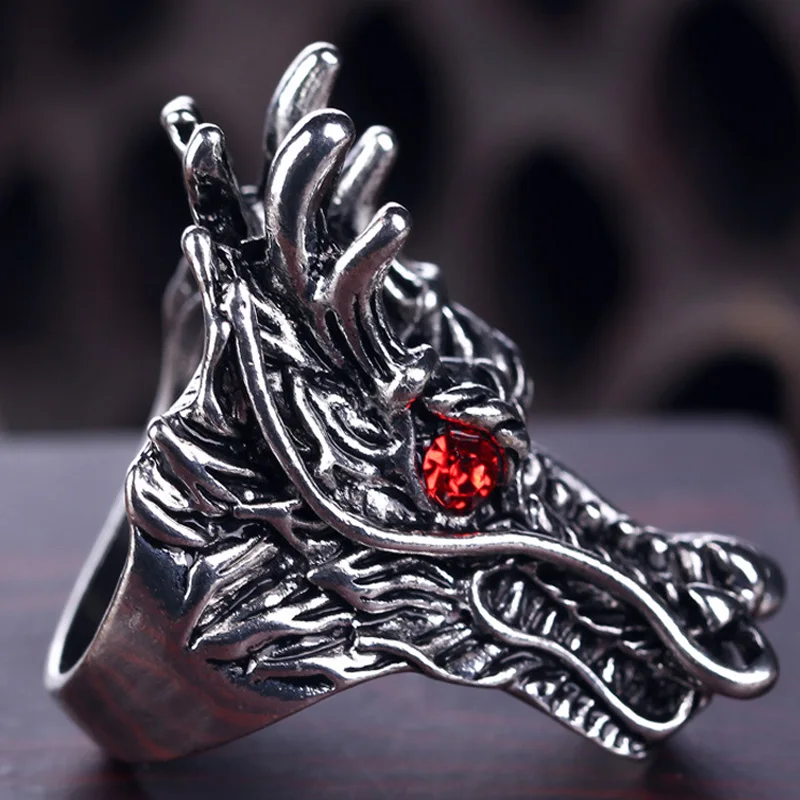 Горячая Распродажа Голова Дракона кольца для Для мужчин в стиле панк-рок Стиль