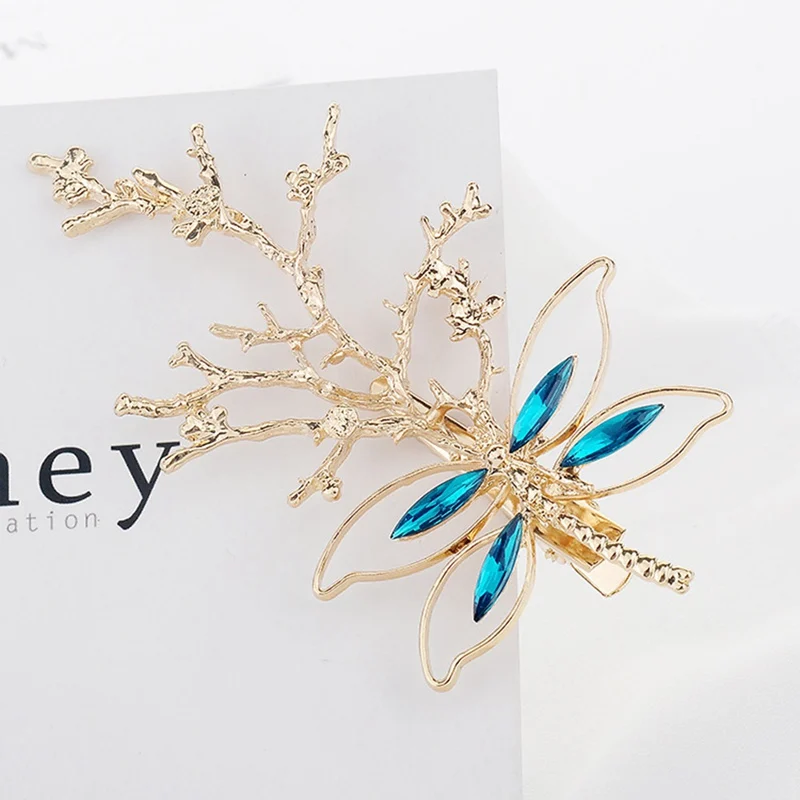 Винтажные золотые заколки стрекоза заколка для волос горный хрусталь дерево ветви лист шпилька для женщин аксессуары для волос; свадебные головные уборы