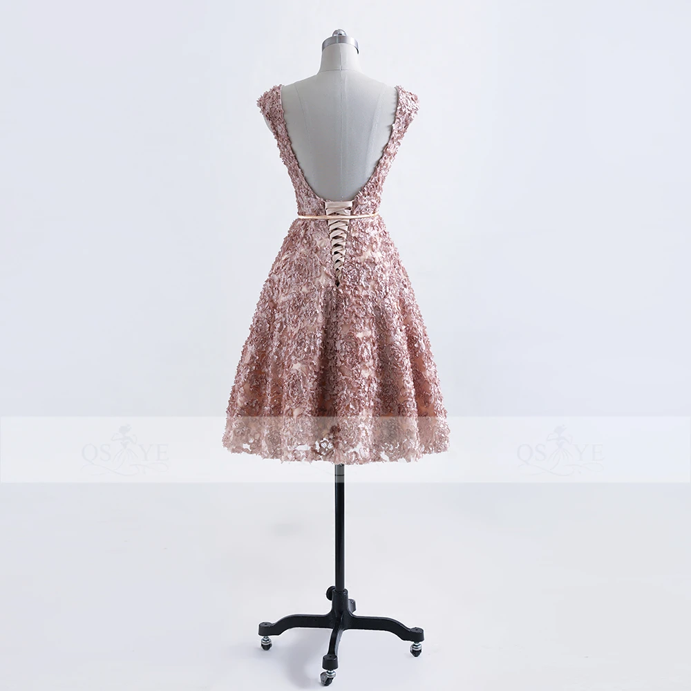2017 новые модные короткие выпускные платья Robe de Soiree 3D цветочное кружевное Золотое