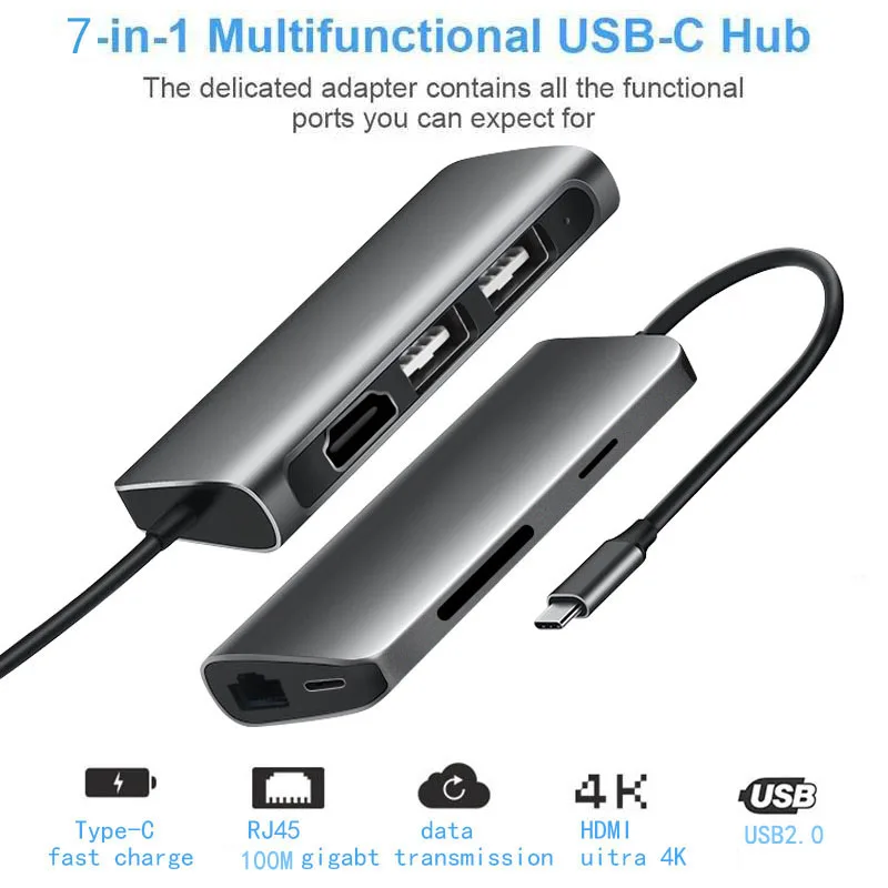Fealushon USB 2 0 концентратор многопортовый usb адаптер USB2.0 порт с PD зарядкой для MacBook