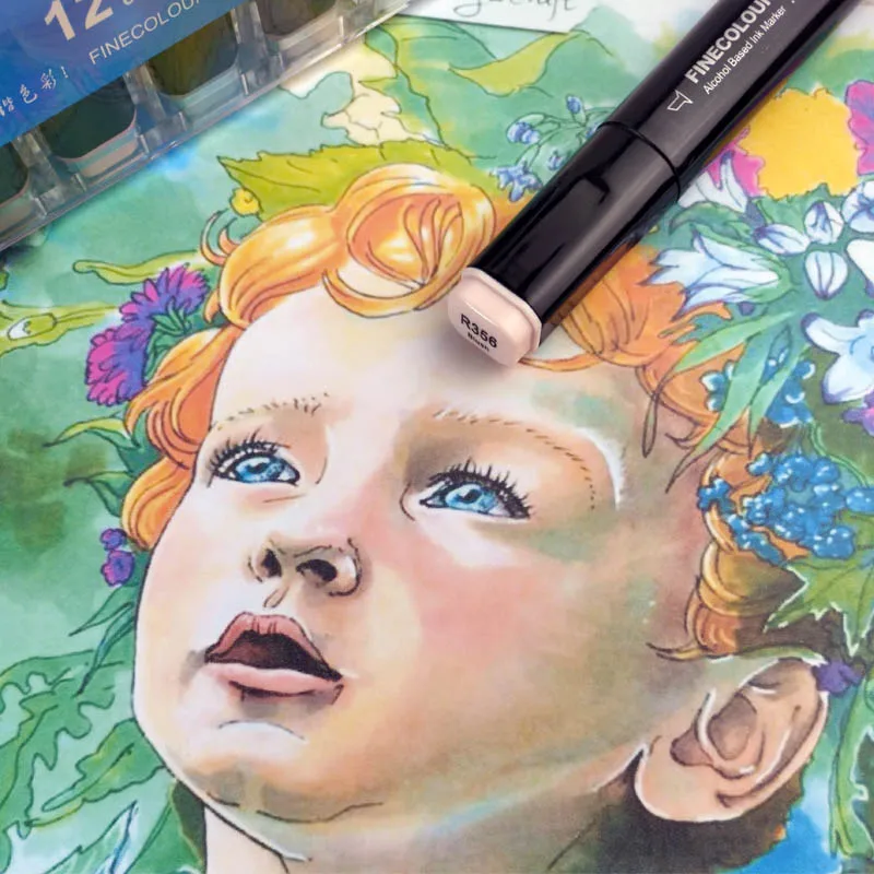 Finecolour тон кожи мягкие маркеры щеток 12 цветов манга эскиз графический дизайн с