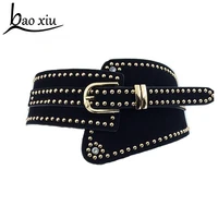 2019 metal rivet wide studs beaded pu leather belts pin buckle women high quality cummerbund strap belt waist female accessories