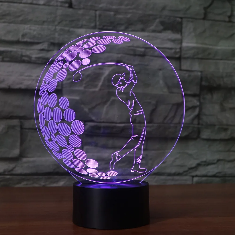 Светодиодная лампа для гольфа 7 меняющихся цветов 3d иллюзия ночник 3D