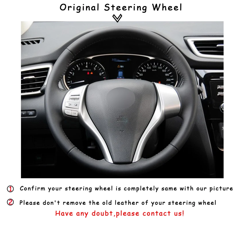 Черный кожаный коричневый замшевый чехол рулевого колеса автомобиля для Nissan Teana