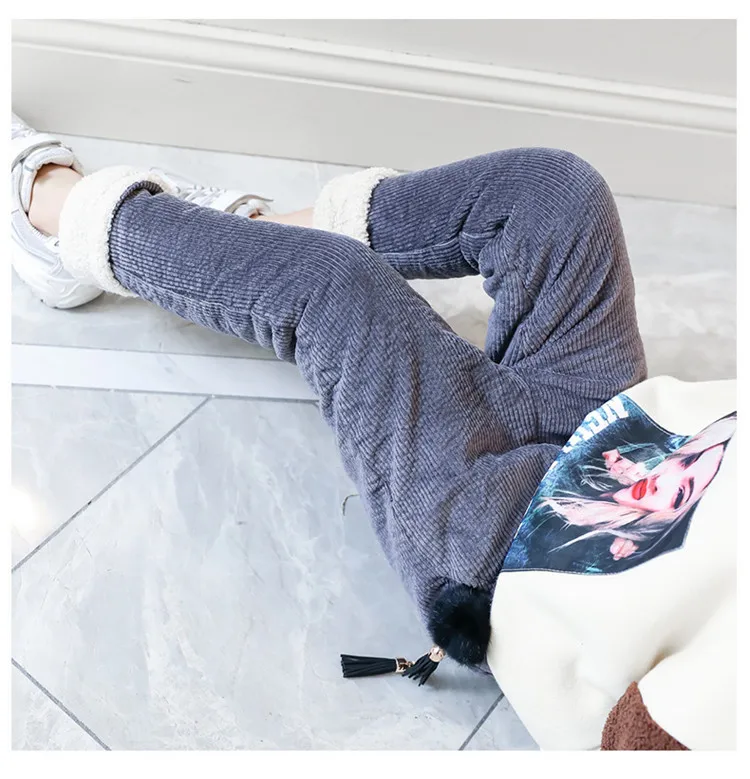 Зима 2018 новая стильная одежда для девочек вельветовые хлопковые брюки и теплые