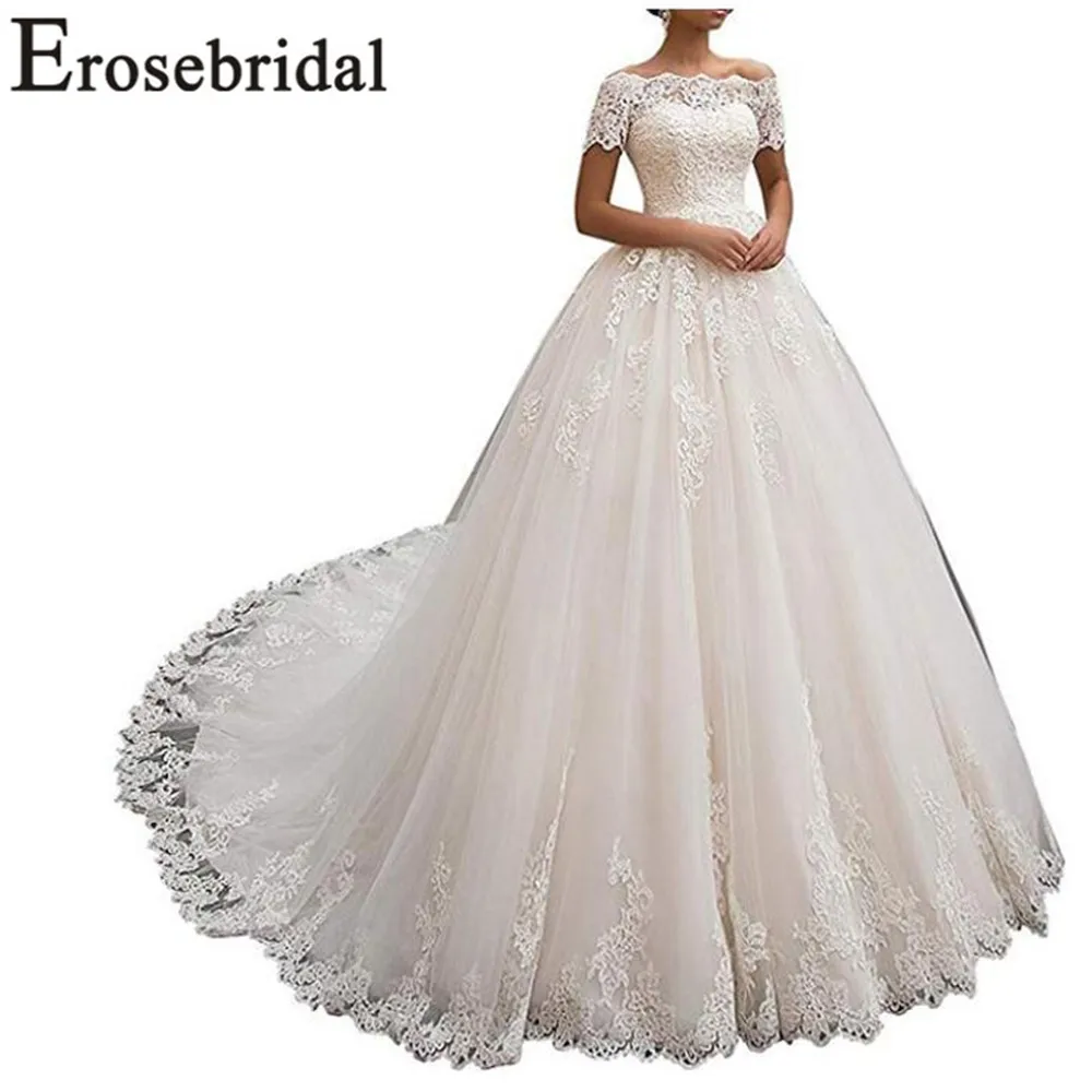 Женское винтажное свадебное платье Erosebridal с вырезом лодочкой и открытыми плечами