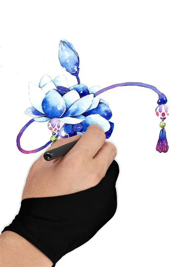 Kopen 200 Stks/partij Professionele Ontwerp Kunstenaar Tekening Twee Vinger Handschoen Voor Grafische Tekening Pen Tablet Tracing Pad Anti Fouling