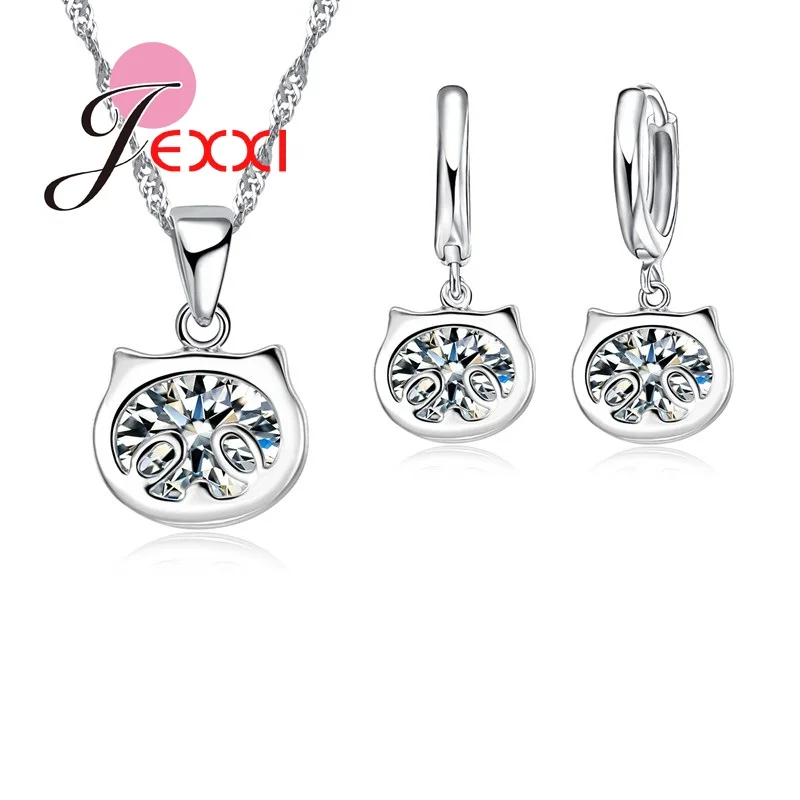 

Cartoon Design Cute Cubic Zircon Crystal Jewellery Sets For Girls Christmas Gift Pendant Necklace Hoope Earrings Set
