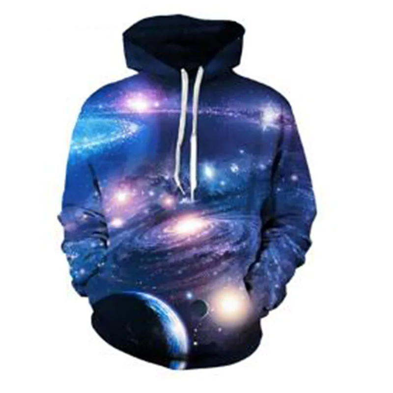 2018 Для мужчин планета печати балахон большой Размеры Толстовка молодежная мода