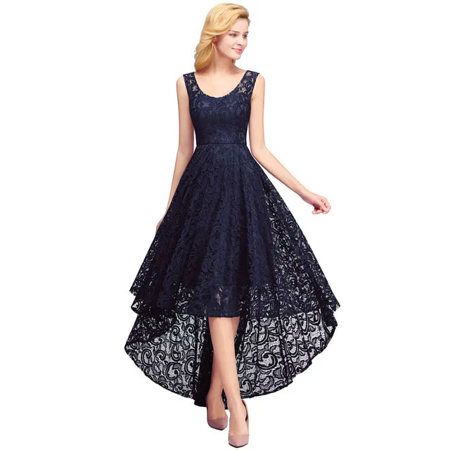 navy blue Темно-синее короткое спереди длинное сзади кружевное коктейльное платье вечерние платья платье для выпускного вечера платье для встречи выпускников Vestidos De Coctel - Цвет: navy blue