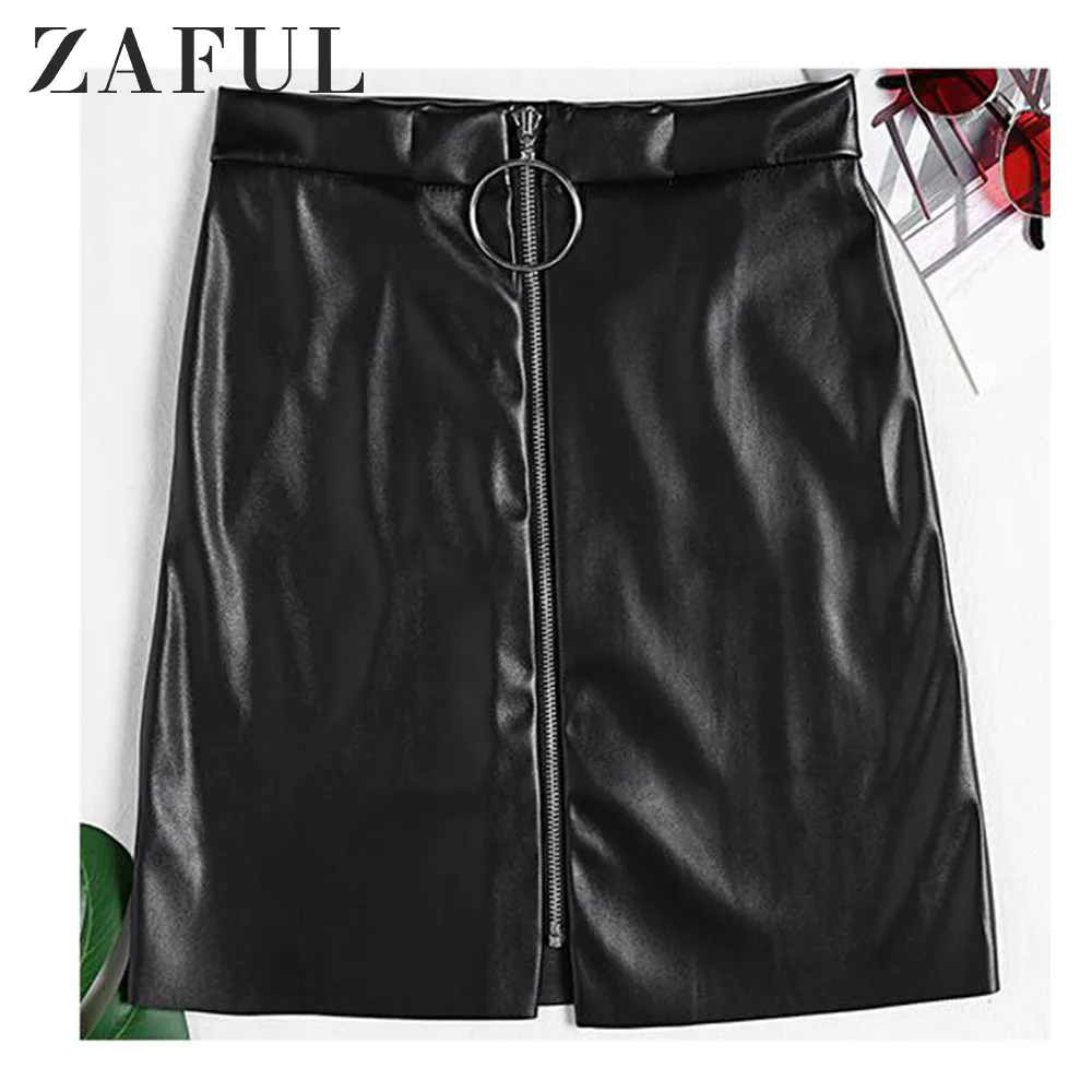 ZAFUL На застежке Юбка Женская Высокая Талия Сплошной Цвет Передняя Мини 2019 Летняя