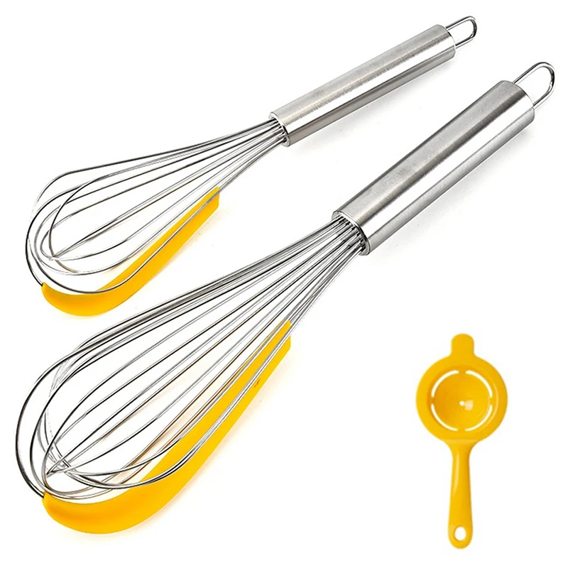 3Pcs/Set With Eggs Separator Egg Beater Stainless Steel Whisk Rotating Multifunctional Manual Silicone Scraper Mixer Stirring | Бытовая