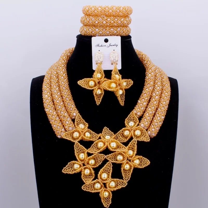 4 ujewelry последние Дубай Наборы свадебных ювелирных изделий цветами ручной работы