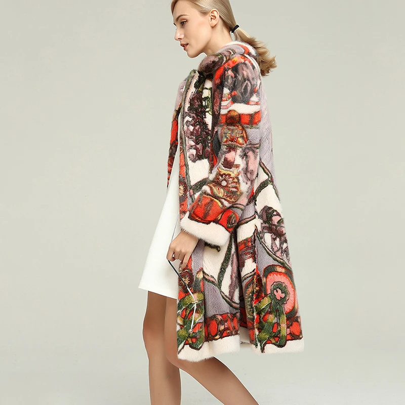 Женское пальто с длинным рукавом LVCHI повседневное принтом лошади разноцветное из