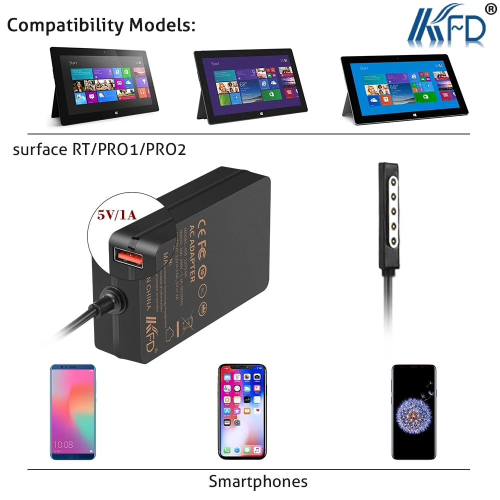 KFD 12 В 3.6A Зарядное устройство адаптер для microsoft Windows поверхности RT Surface 2 Pro 1 1512 1514 1536
