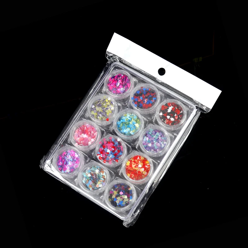 

LCJ 12 Bottles Mixed Colorful Nail Glitter Paillette 3mm Heart Sequins Tips Decor Manicure Nail Art Decorations Accessories