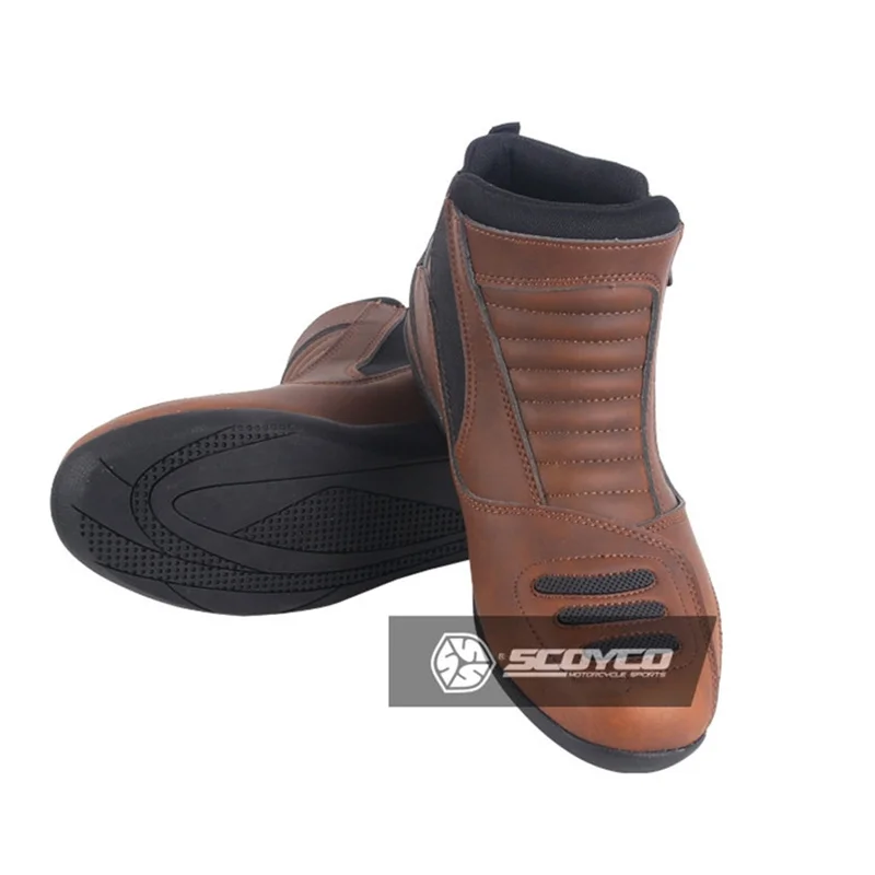 SCOYCO Leather Motorcycle Boots Men's Moto Vintage Ankle Breathable Bota Biker Shoes Motocross |