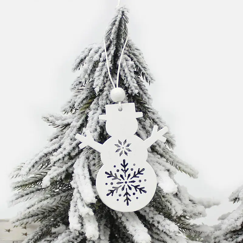 White Snowman HUADODO 6 шт. красное и белое деревянное дерево олень снеговик, рождественские украшения Подвески Украшения для рождественской елки вечерние украшения для дома подарок для детей - Цвет: White Snowman